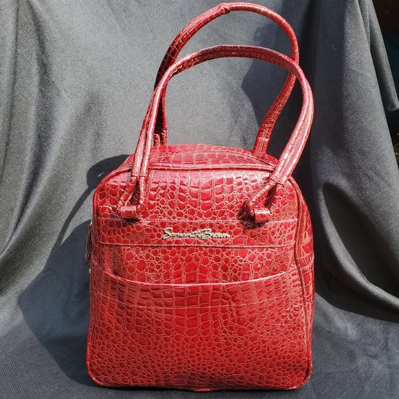Samantha Brown Travel Bag Carry On Croc Embossed Red Weekender Handles 15x14x9" - Picture 1 of 16